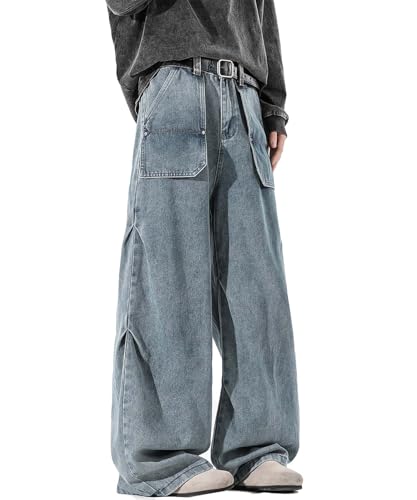 Baggy Jeans for Men Y2K Pleated Design Wide Leg Casual Fashion Vintage Grunge Cargo Pants Hip Hop Harajuku Streetwear