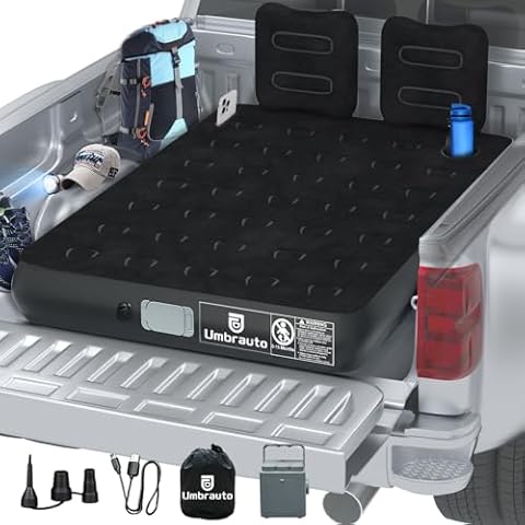 Umbrauto Full Size Truck Bed Mattress 5.5-6.5ft: Pickup Truck Mattress with Wireless Rechargeable Pump for Outdoor Includes Portable Carry Bag Black Cover