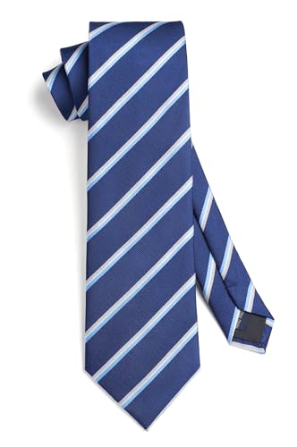 Image of HISDERN Mens Striped Ties Classic Silk Woven Tie and Pocket Square Set Formal Business Necktie Handkerchief for Wedding