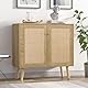 Skokliz Küchenschrank, Sideboard mit 2 Türen Rattan-Einsätzen, Buffetschrank Aufbewahrungsschrank Möbel, 80 * 35 * 79cm für Küche, Esszimmer, Wohnzimmer, Natur