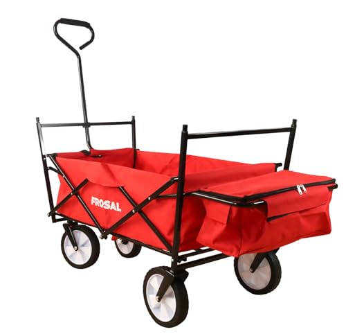FROSAL Bollerwagen Max faltbar mit Sonnendach & Bremse Handwagen klappbar rot Transportwagen – Bild 7