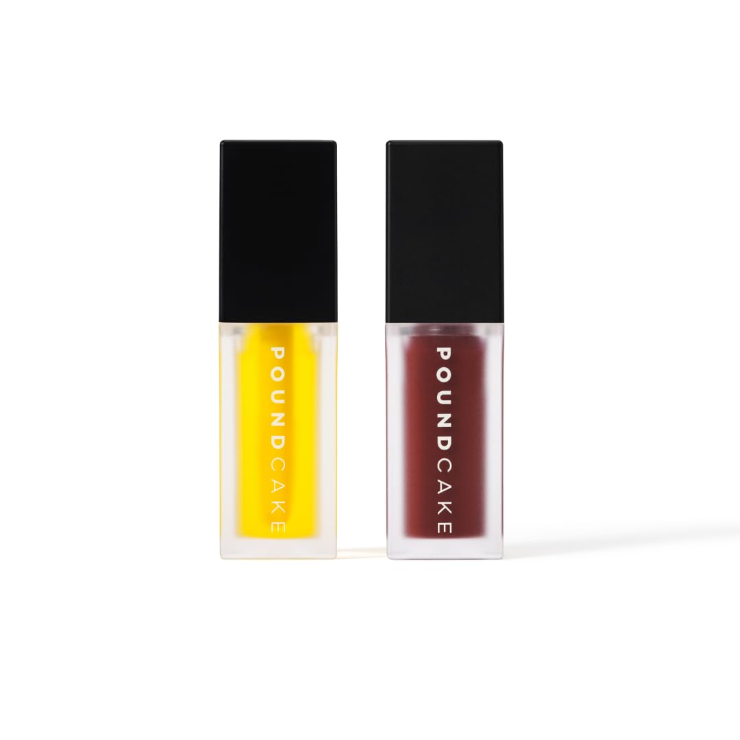 POUND CAKE Cake Theory Lip Tone Equalizing Oil Duo | Hydrating and High-Shine Blurring Lip Oils in Browning (Purple Brown Tint) & Melted Butter (Yellow Tint) | Clean, Vegan, and Moisturizing Formula –