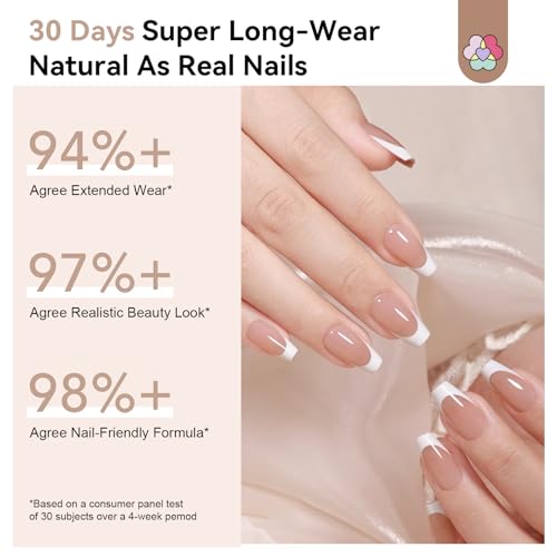 Image of SAVILAND Gel Nail X Kit: 30 Days Wear Nails Press Ons Brown Medium Coffin French Tip Press On Nails 256 Pcs Strong Nail Glue for Press Ons U V Light Electric Nail File Nail Art Tools for Beginners
