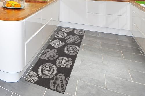 andiamo Küchenläufer Coffeeshop Kurzflor Läufer aus Polyamid Küchenteppich - Teppich Küche 67 x 180 cm anthrazit