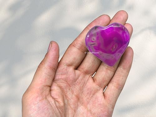 Image of Certified Pink Onyx Crystal Heart Palm Pebbles Stones for Anxiety Stress Relief Massage - AAA Grade Original Healing Gemstone Agate Heart Palm Stone for Yoga Meditation Spiritual