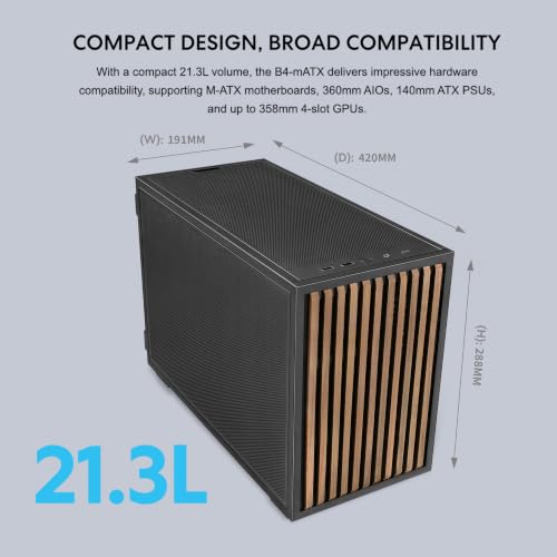 Image of Lian Li B4-mATX 21.3L PC Case, 358mm GPU, 360 AIO, 2 Slim Fans, Black Wood | 2 Pre-Installed 120mm Slim Top Fans, Supports 360mm AIO, 140mm ATX PSU, Horizontal /Vertical Setup, Small Form Factor (B4X-WD)