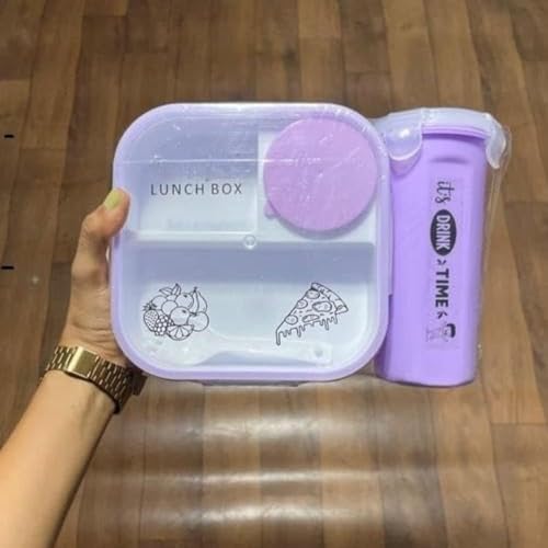 Triptool 1300ml Bento Lunch Box with Bottle – Leak-Proof 3 Compartment Food Container, BPA-Free Plastic Lunch Box, Microwave & Dishwasher Safe Tiffin Box for School
