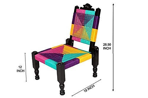 THE ROYAL CRAFTS Traditional Handicrafts Resham Rope Multicolor Wooden Folding Chair Khatli Bajot Stool Chowki PIdda Mudda Rajwadi Home Decore Furniture Garden Chair Table 2