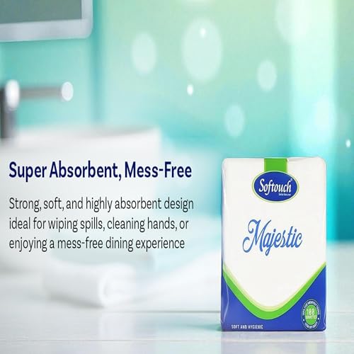 Image of Softouch Paper Napkins - 100 Pulls (100 x 4 Packs 400 Pcs Napkins) (30x30 cm) | Ultra Soft & Absorbent Tissue Paper for Party, Birthday, Home, Kitchen & Restaurant Use