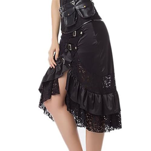 Summer Boho Tulle Flowy Skirts for Women Trendy Vintage Gothic Black Asymmetrical Pleated Hem Lace Short Skirt3