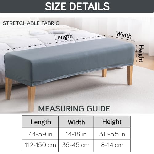 Image of HOKIPO 'SereneSolids' 140 GSM Elastic Stretchable Dining Bench Cover, Smokey Grey (AR-6245-SGRY)