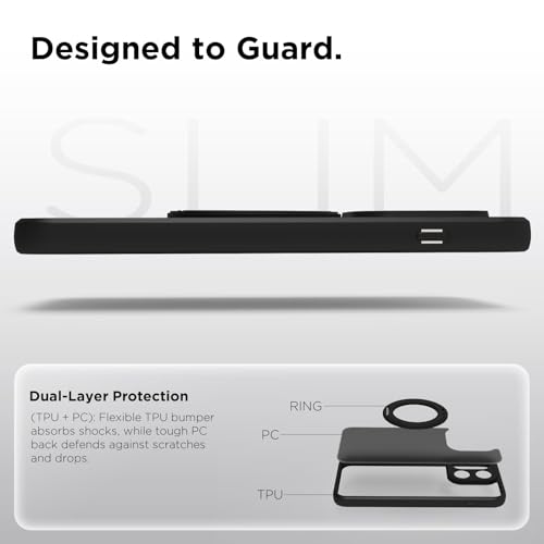 Image of RIGGEAR Shockproof Sleek Hybrid Armor 360 Rotating Magnetic Ring Stand Back Cover Case Compatible with MagSafe Accessories for OnePlus 15 5G (Smoke Matte Black PC + Black TPU Bumper)