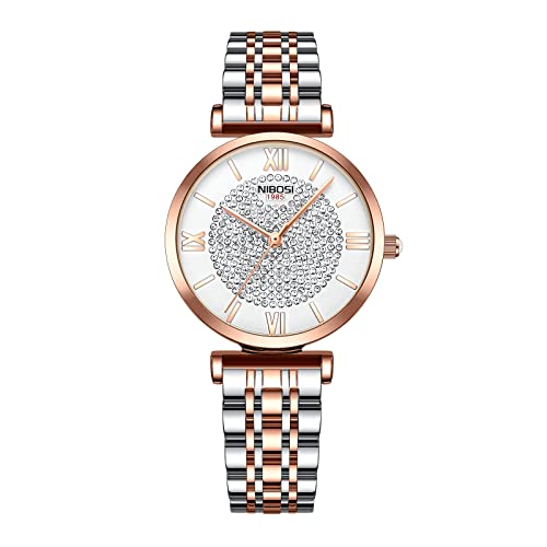 Image of NIBOSI Watches for Women Analog Women Watch Diamond Stylish Leather Band Wrist Watch for Ladies Rose Gold Dial Girls Watch