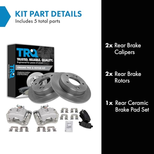 Image of TRQ Rear Brake Pad and Rotor Set Ceramic Solid Rotors Calipers | For 2014-2016 Kia Soul