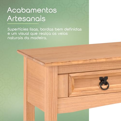 Image of Solid Wood Console Table with 2 Drawers and Lower Shelf - Classic Rustic Entryway Accent Table for Living Room and Hallway - Pine Wax