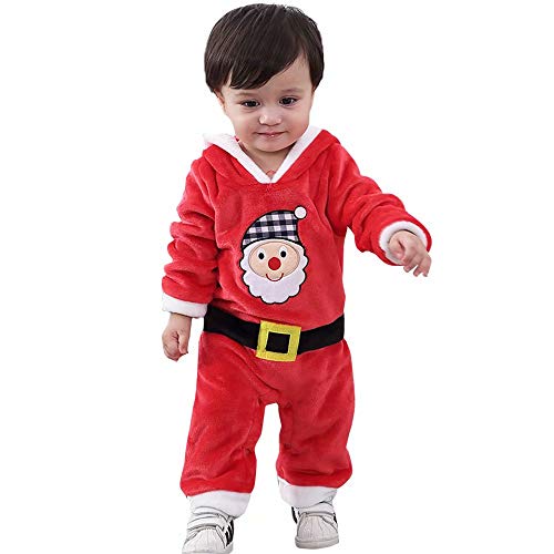 FollowDream ベビー服 ロンパース カバーオール フード付き 赤ちゃん キーズ クリスマス サンタ コスプレ サンタクロース サンタ衣装 コスチューム ふ仮装 男の子 女の子 新生児 70-95cm