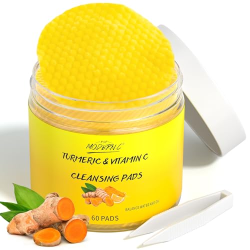 Turmeric Cleansing Pads for Face 60 Pcs Turmeric Face Scrub Vitamin C Exfoliating Pads for Skin with Exfoliating Cotton Rounds