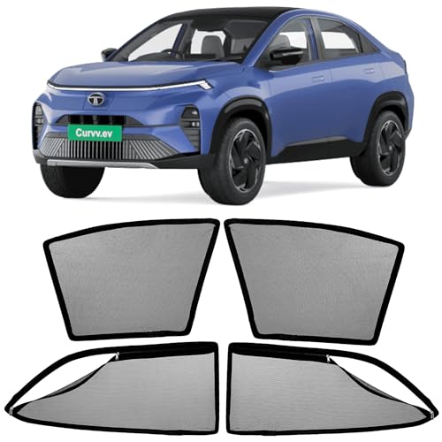 Image of AutoStory Magnetic Car Sunshade for Tata Curvv | Front Half Cut for Mirror Visibility + Rear Full Coverage with Zipper | Heavy Heat & UV Protection | Privacy Side Window Curtains Shades