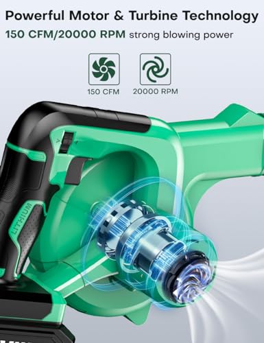 Image of K I M O. Cordless Leaf Blower Vacuum Combo 4 IN 1, 3 Nozzles for Inflation & Compression,3 Modes & Variable Speed, 20000RPM 150MPH, 2000mAh Battery, Extended Tube, Mini Leaf Blowers for Lawn Care|Yard