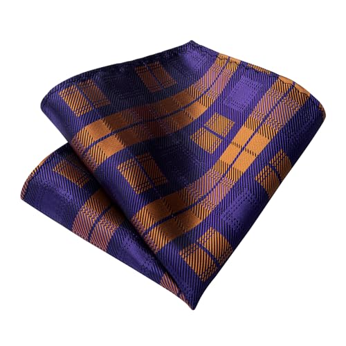 Image of DiBanGu Mens Silk Plaid Tie and Pocket Square Set | Elegant Silk Formal Tie Set, Woven Check Necktie and Cufflinks Tie Clip Set, Perfect for Wedding Party, Comes in Gift Box