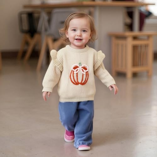 Toddler Baby Girl Halloween Outfit Pumpkin Bow Embroidery Knit Sweater Pullover Sweatshirt Fall Winter Clothes3