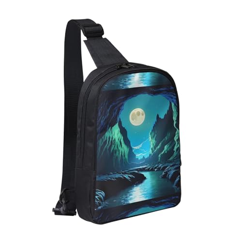 Water Moon Cave Adjustable Strap Large Capacity Double Layer Crossbody Chest Bag 7.7x2.4x11.8in For Camping Travel Daily Leisure Activities