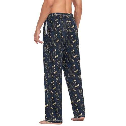 Aflyko Botanic Men's Pajama Pants Gold Wildflower Dragonfly Pjs Sleepwear Bottoms3