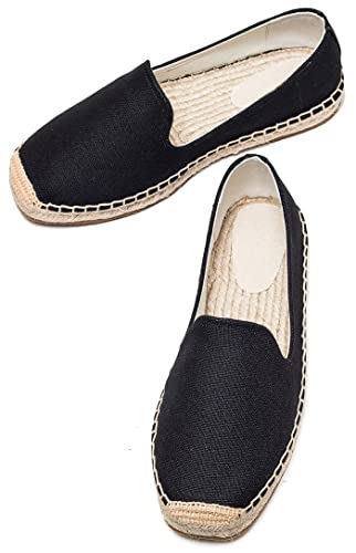 Image of Men's Classic Suede Canvas Round Cap Toe Espadrilles Loafers Pure Color Slip On Comfortable Flats Shoes