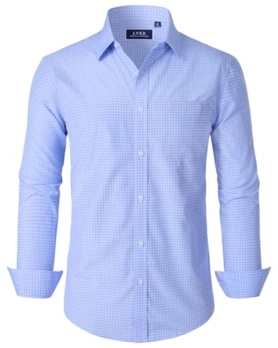 J.VER Dress Shirts for Men Cotton Long Sleeve Button Down Shirt Business Casual Classic Plaid Tops with Pocket