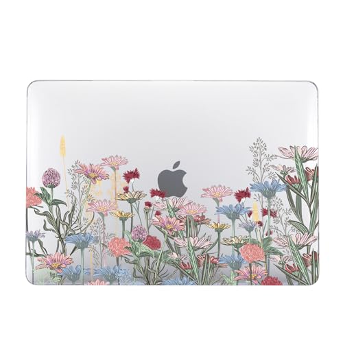 Carcasa MacBook Air 15 M2 A2941 transparente con flores y protector teclado 4