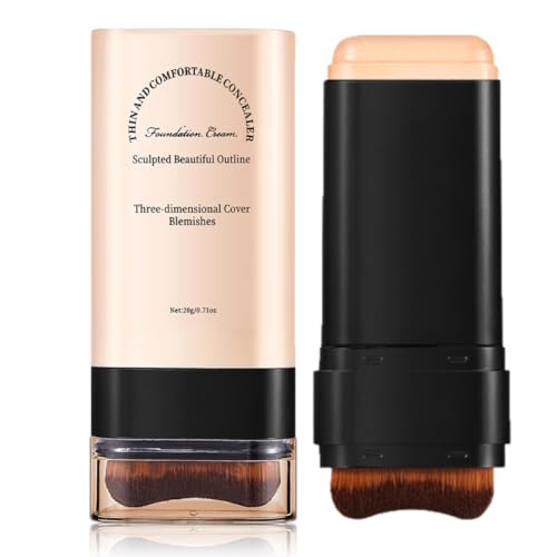 KARLOR Base de maquillaje con pincel, corrector, lápiz de base ligeramente transparente, crema de base para tez mixta (03# beige cálido)