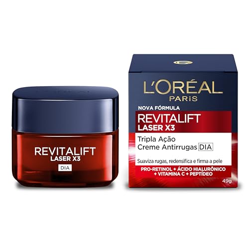 L'Oréal Paris Revitalift Laser X3, Creme Facial Anti-idade, com PRO-XYLANE™ e Ácido Hialurônico, Corrige Rugas Profundas, Combate Flacidez e Redefine o Contorno do Rosto, 50ml