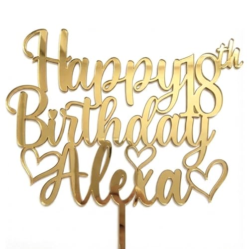 EKAM Personalised Acrylic Cake Topper Customised Happy Birthday Custom Cake Topper Any Name & Age Party Cake Decoration Gift for Milestone Birthdays and Special Celebrations (Gold)
