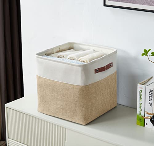 Image of DECOMOMO Foldable Storage Bin Collapsible Sturdy Cationic Fabric Storage Basket Cube W /Handles for Organizing Shelf Nursery Home Closet (Beige and White, Medium - 11 x 11 x 11-4 Pack)