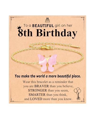 UNGENT THEM Happy 8th 9th 10th Birthday Gifts, You Make The World A More Beautiful Place Pink Butterfly Bracelet Bday Presents