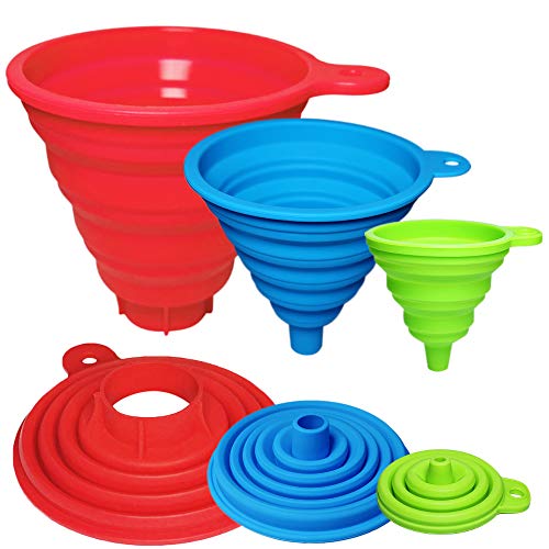 Collapsible Funnels for Filling Bottles Canning Silicone Kitchen Funnels Large Wide Mouth Medium Small Funnel 3 Size for Dried Food Jam Powder Liquids Oil Set of 3