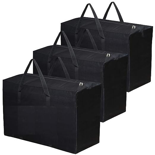 HIMART Multi-Purpose Extra Large Storage Bag/Blankets/Clothes Storage Organizer Rectangular box with Zipper and Handle. (Black color, 62 x 34 x 40 cm) (Pack of -3)-image-26