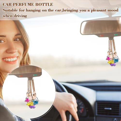 Image of 50 Pcs 8ml Hanging Car Air Freshener Diffuser Empty Clear Glass Essential Diffuser Oil Aromatherapy Fragrance Perfume Pendant Rose Shape with Wooden Cap Hanging String Car Diffuser Bottle