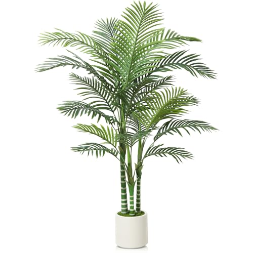 Fopamtri Palmera Artificial 150cm Plantas Artificiales Decorativas Grandes con Macetero Blanca, Arbol Artificial Plastico para Casa Dormitorio Oficina Balcón Jardín Decoración