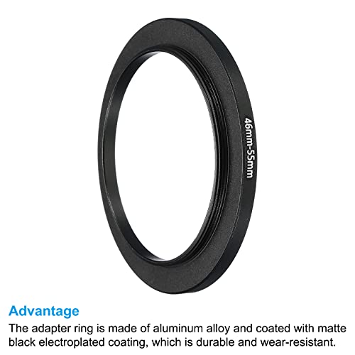 Image of PATIKIL 46mm-55mm Metal Step Up Ring, 2 Pack Camera Lens Filter Adapter Ring Aluminum Filter Adapter Ring for Camera Lenses Hood, Black
