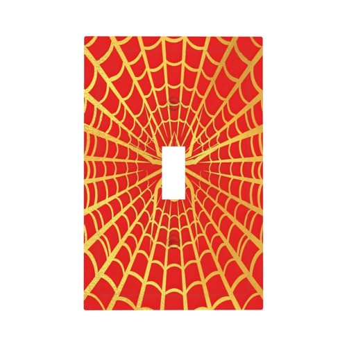 Decorative Switch Plate Covers Red Background with Golden Spiderweb Spider 1 Gang Light Switch Cover Plate Single Toggle Wall Plate Outlet Covers Wall Plate Faceplate for Home Decor