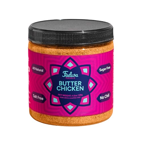 Fadwa Masala Butter Chicken Spice Mix - 4.5 Oz Jar, Salt & Sugar Free, Non-Spicy Authentic Desi Spices For Pakistani & Indian Cooking, Curry, Garam Masala - No Artificial Ingredients - Gluten Free