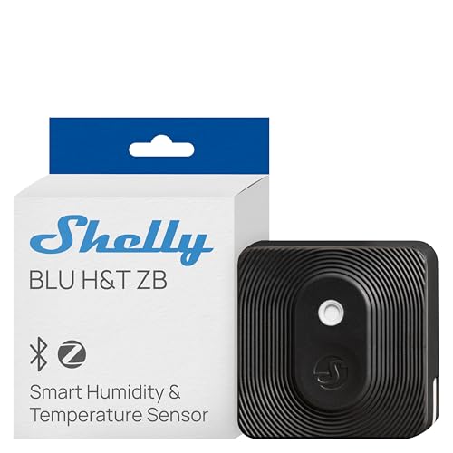 Shelly BLU H&T ZB Black, Bluetooth & Zigbee Operated Temperature & Humidity Levels Sensor, Compatible with Home Assistant, Alexa, Google Home, Water & Dust Resilient, IP54, Real Time Monitoring