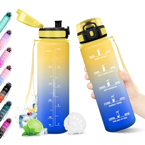 Borraccia 500ml, Borraccia con Filtro, Bottiglia Acqua Riutilizzabile, Bottiglia con Marcatori Temporali, Borraccia...