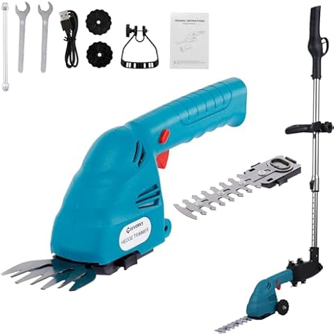 Geevorks Cordless Grass Shear & Shrubbery Trimmer 7.4V, 2 in 1 Hedge Trimmr Electric Grass Trimmer Grass Cutter with Extension Pole, Built in 2 x 2.0Ah Battery Cover