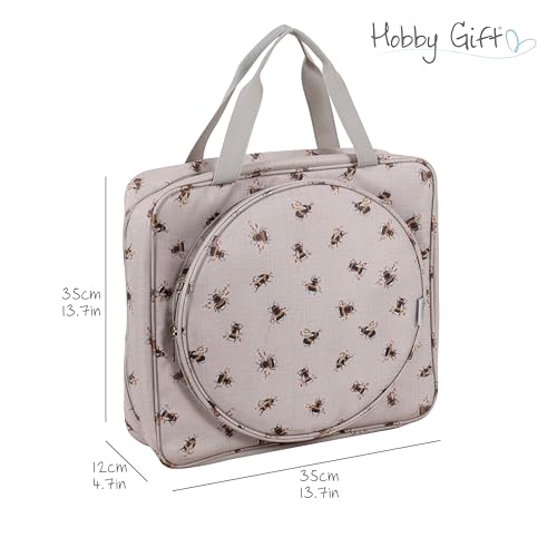 Image of Hobby Gift Craft Bag with Embroidery Hoop Storage - Sewing and Embroidery Project Bag with Zipper Compartments, Storage for Hoops, Threads and Accessories