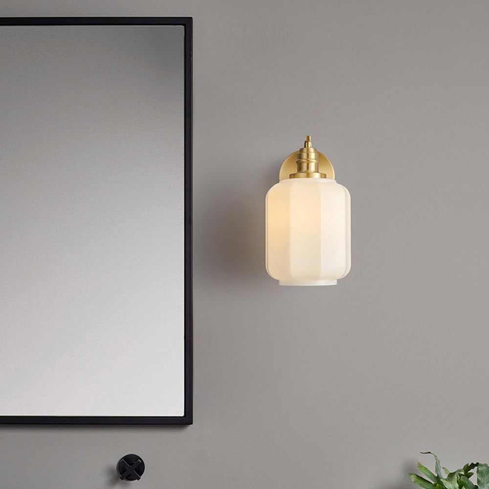 Applique da parete moderna della metà del secolo con paralume in vetro bianco latte, luci cablate da parete per interni per camera da letto, soggiorno e corridoio