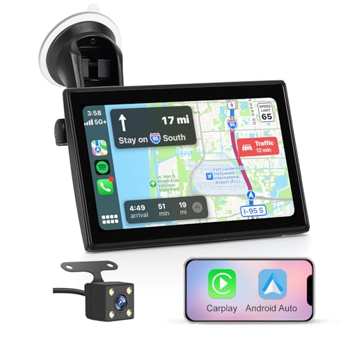 Hexinex Carplay Voiture avec Carplay sans Fil Android Auto,7 Pouces Ecran Tactile, avec Bluetooth/GPS/FM/AUX/Lien Miroir/Caméra de recul
