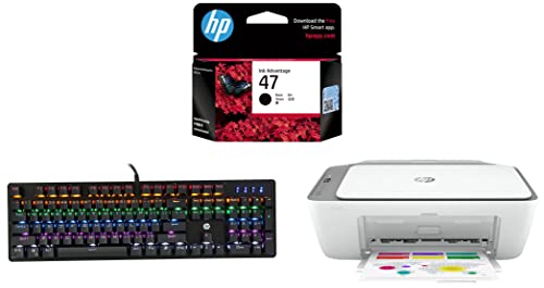 Image of HP Deskjet Ink Advantage Ultra 4826 & GK100 Wired Full Size RGM Backlit Mechanical Gaming Keyboard, 4 LED Indicators, Mechanical Switches (1D763AA) & 47 Black Original Ink Cartridge