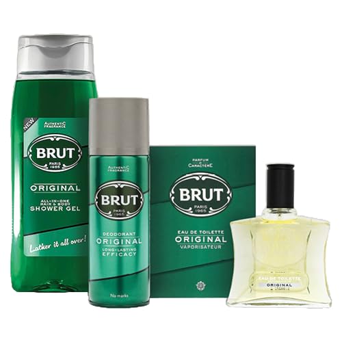 Men Fragrance Bundle with Brut Original EDT 100ml Deodorant 200ml Shower Gel 500ml Ultimate Grooming Collection
